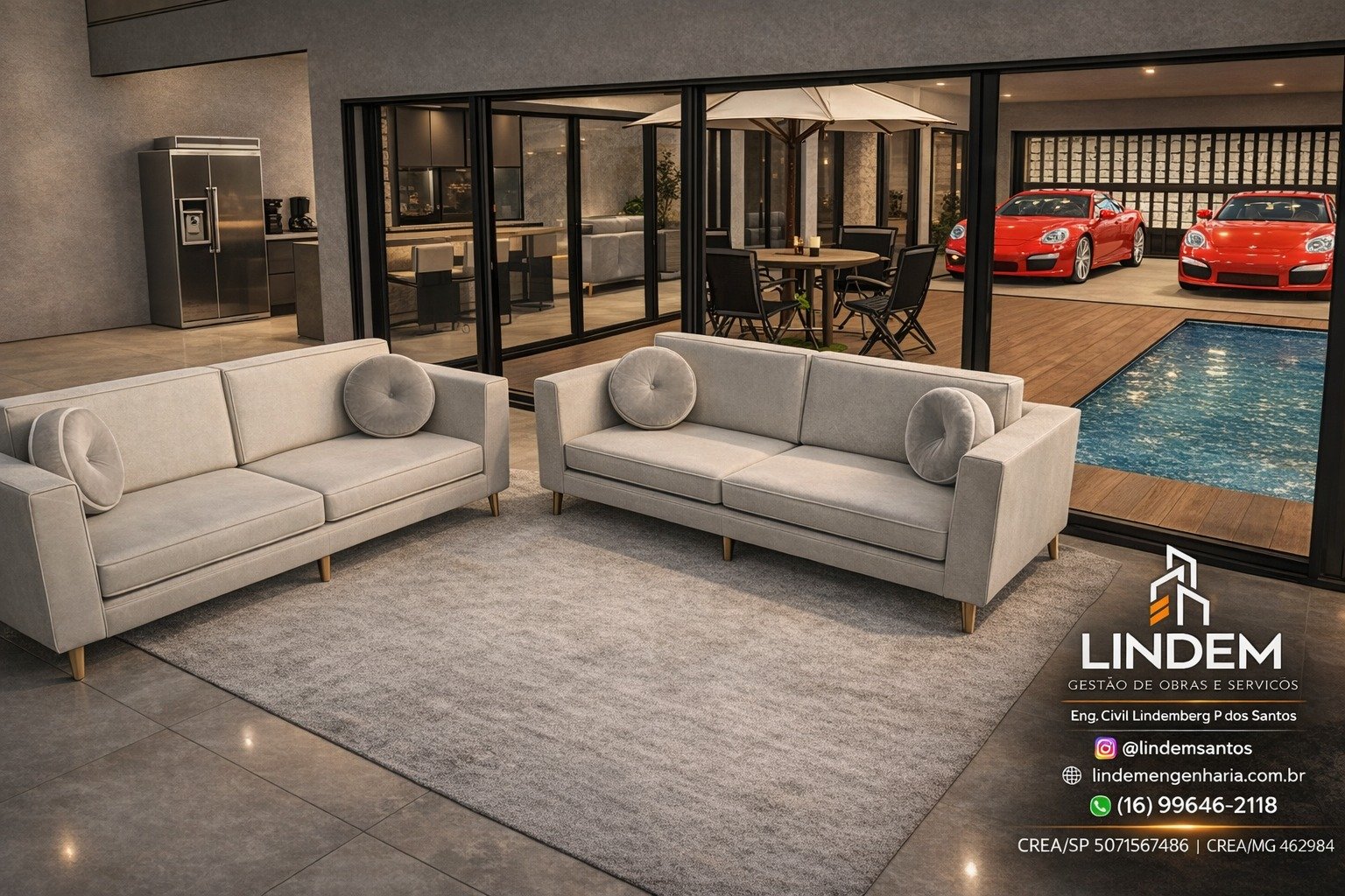 Projeto Lindem Engenharia — Living Amplo com Vista Panorâmica